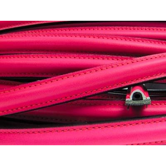 Lederband halbrund mit Naht ca, 10x5mm - pink (Neon)