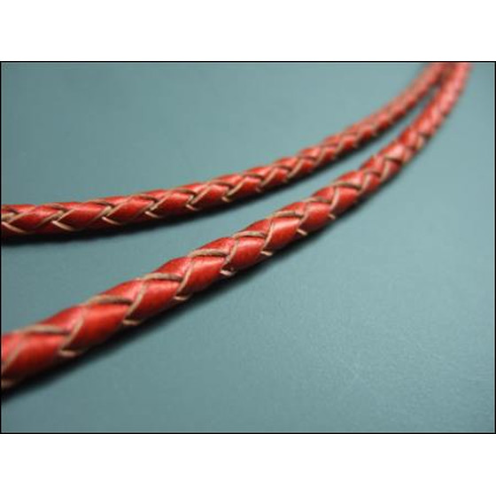 Lederband rund geflochten Ø4,0mm - cranberry (metallic)