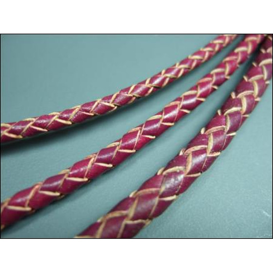 Lederband rund geflochten Ø3,0mm - violettbordeaux