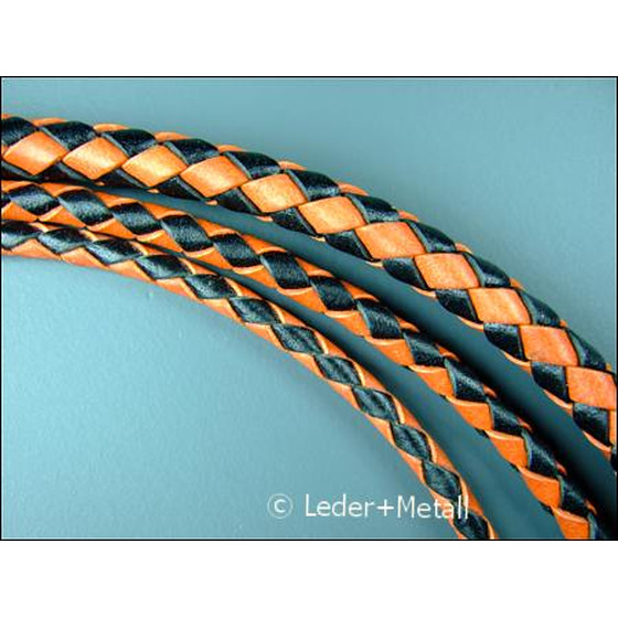 Lederband rund geflochten Ø2,5mm - schwarz+orange