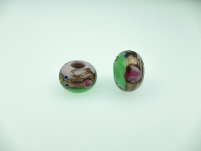 Großlochperle Murano Innen-Ø 5,0mm - rosa/grün