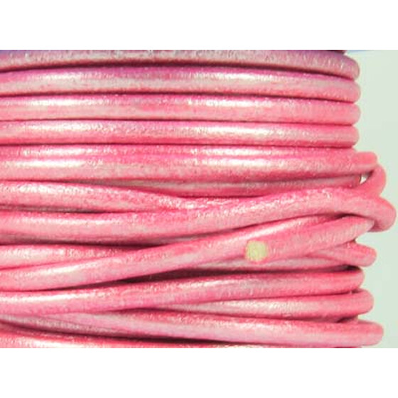 Kernlederriemen rund ca, 3,0mm - fuchsia (metallic)